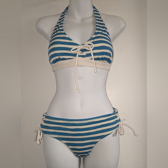 3/$25 Striped lace up halter bikini - Picture 2 of 5